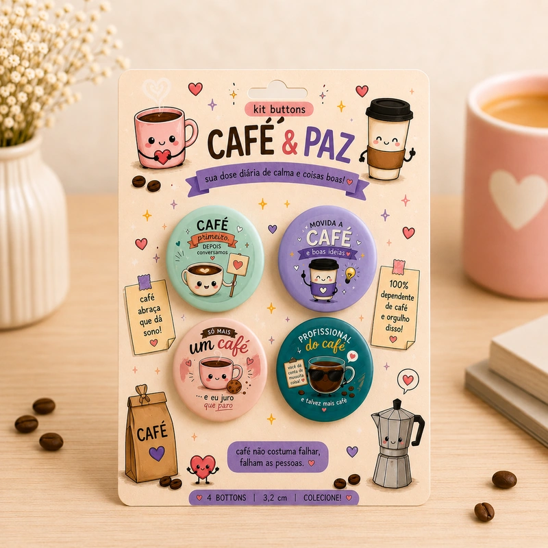 Kit Botons- Café e Paz